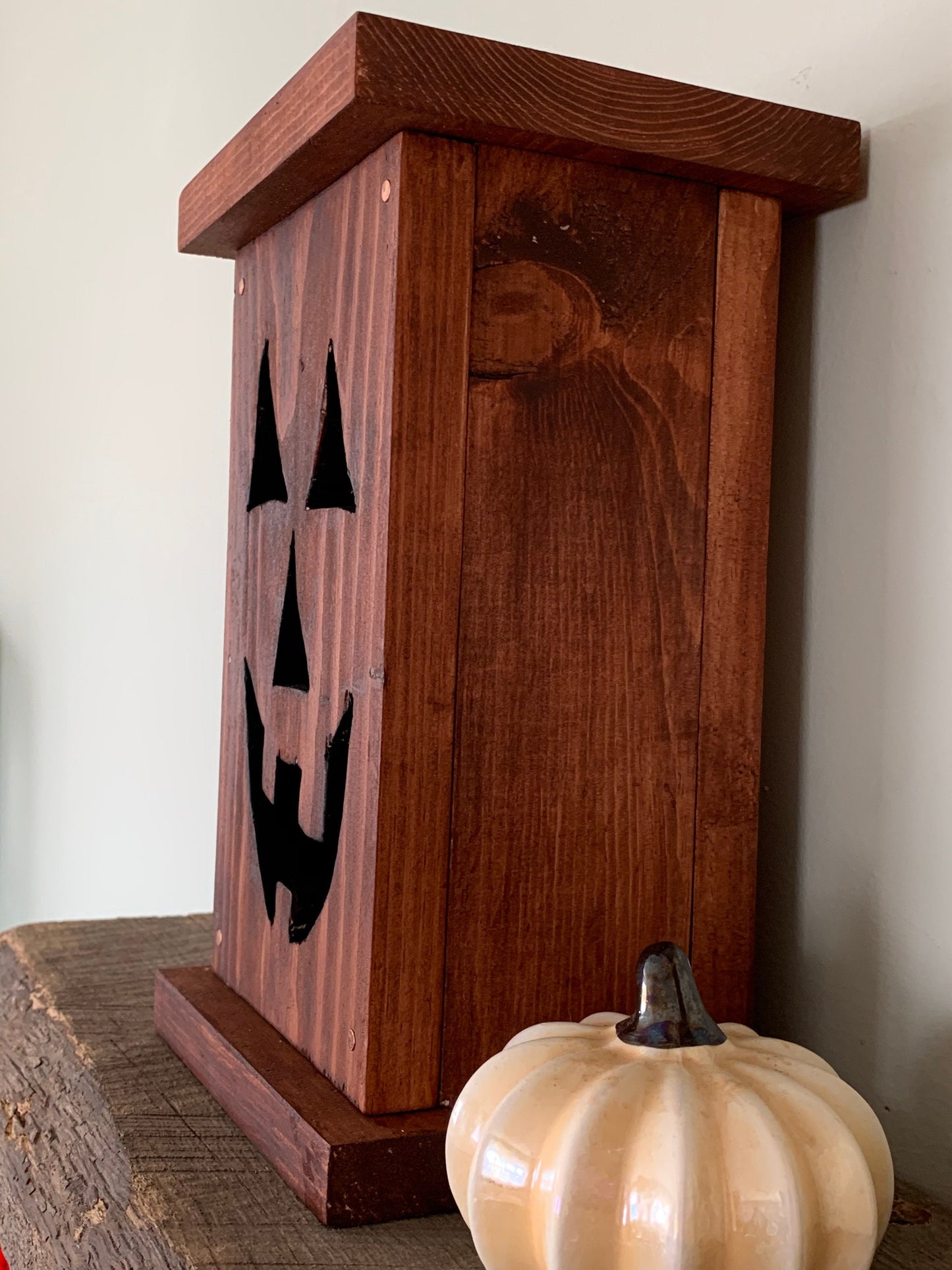 Wooden rustic jac-o-lantern lamp handmade LARGE size