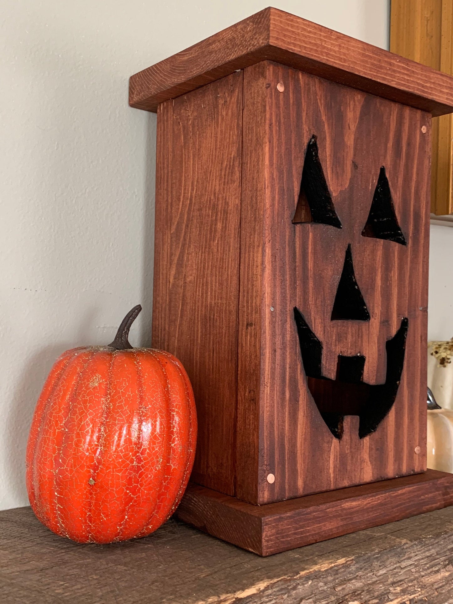 Wooden rustic jac-o-lantern lamp handmade LARGE size