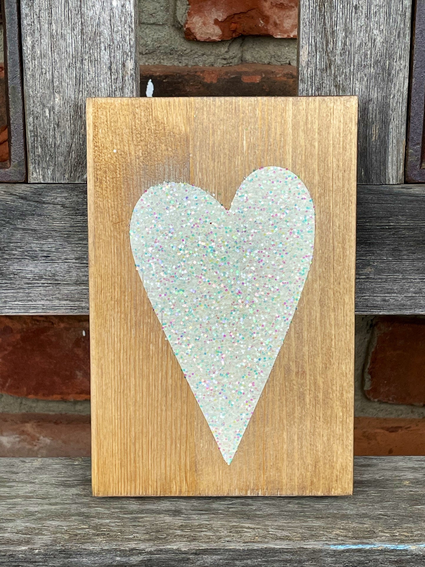 Glitter heart farmhouse wooden block sign/Stained/Farmhouss Decor