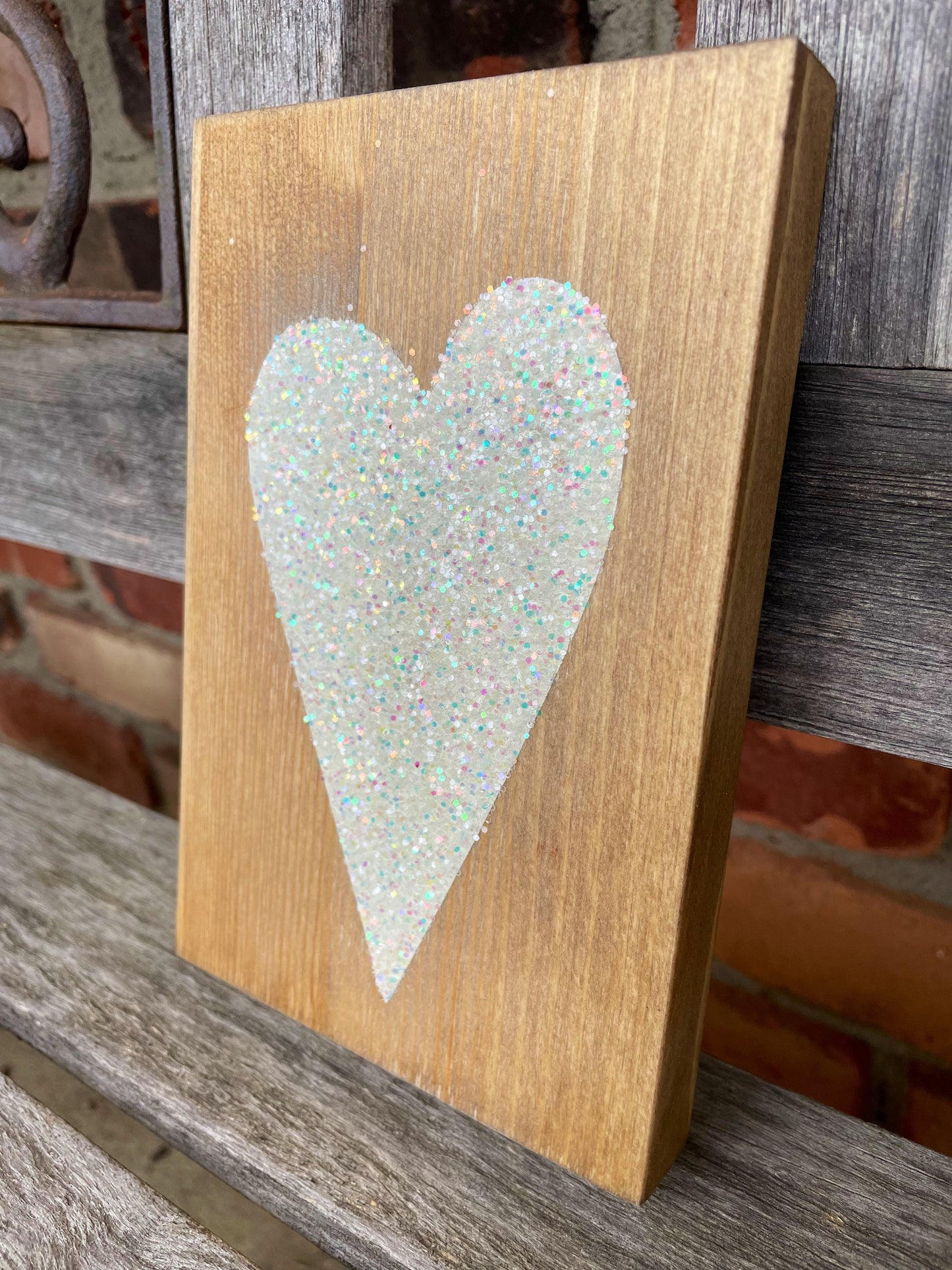 Glitter heart farmhouse wooden block sign/Stained/Farmhouss Decor