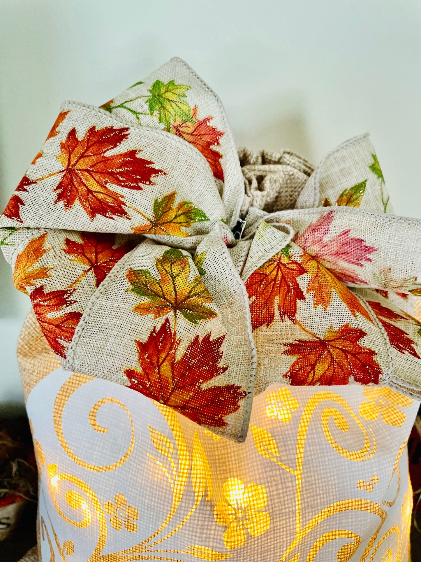 Fall Pumpkin Burlap Decorative Sack Farmhouse Decor Rustic Decor lights