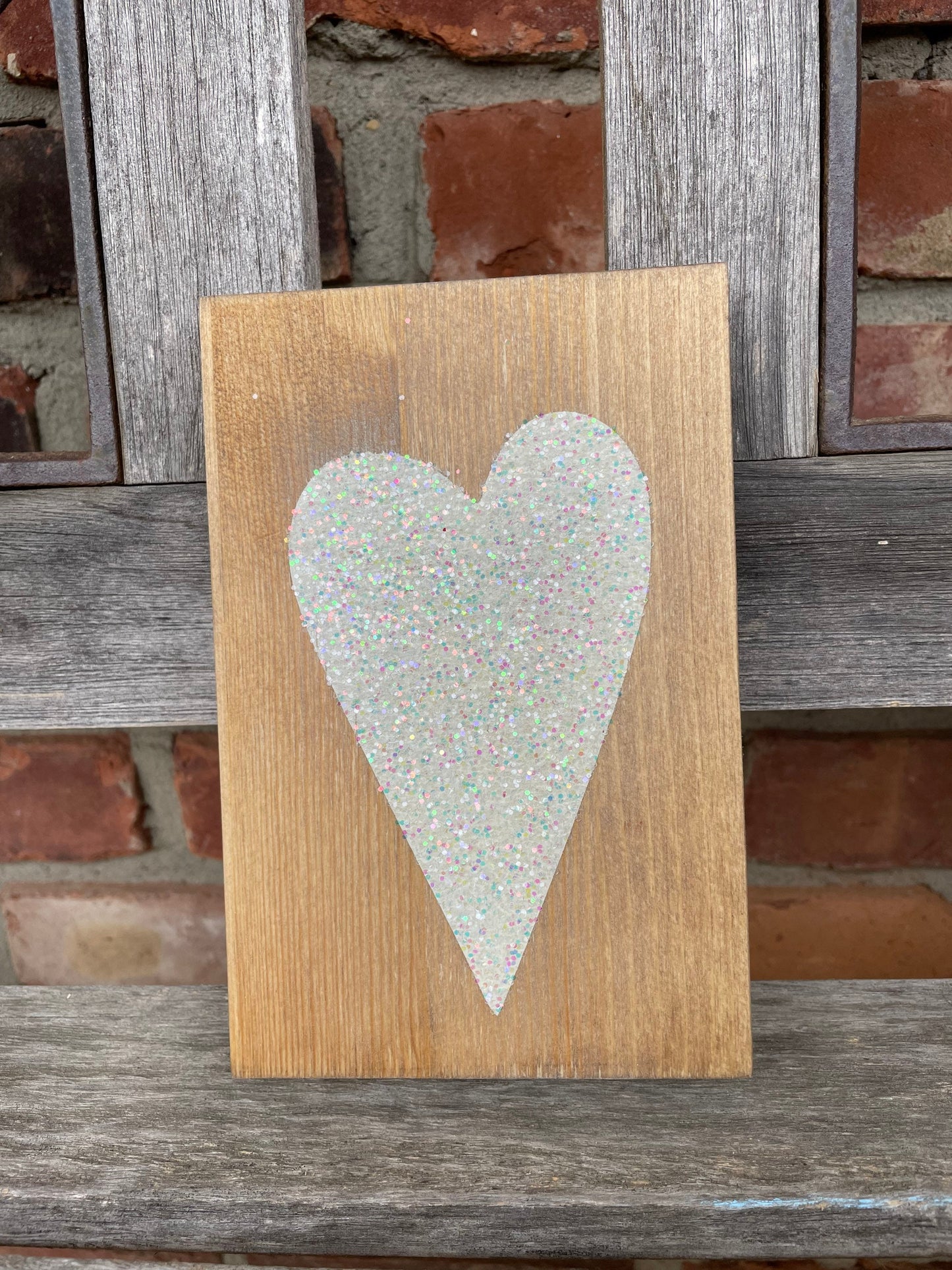 Glitter heart farmhouse wooden block sign/Stained/Farmhouss Decor