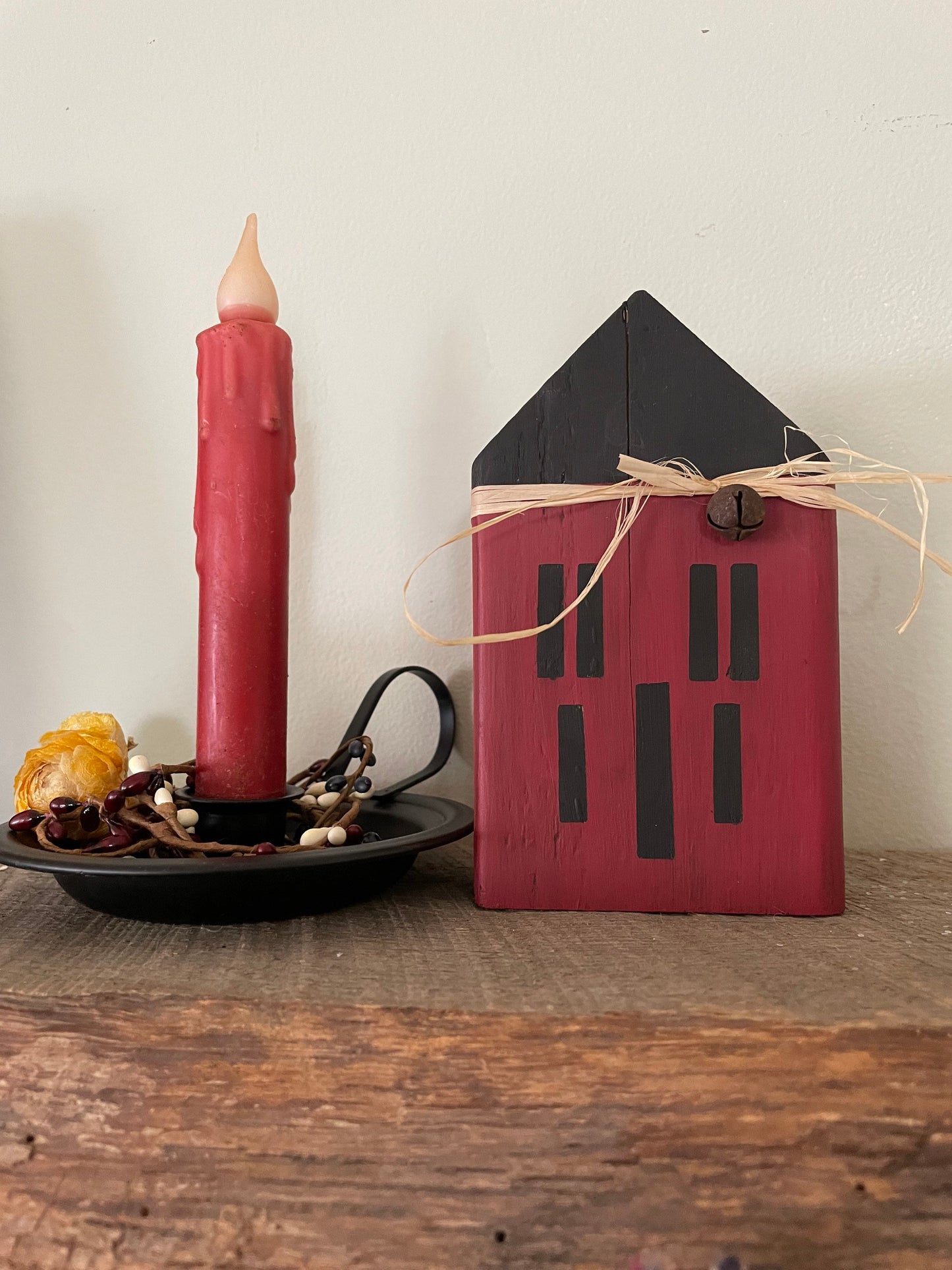 Primitive wooden block house hand painted rustic farmhouse decor