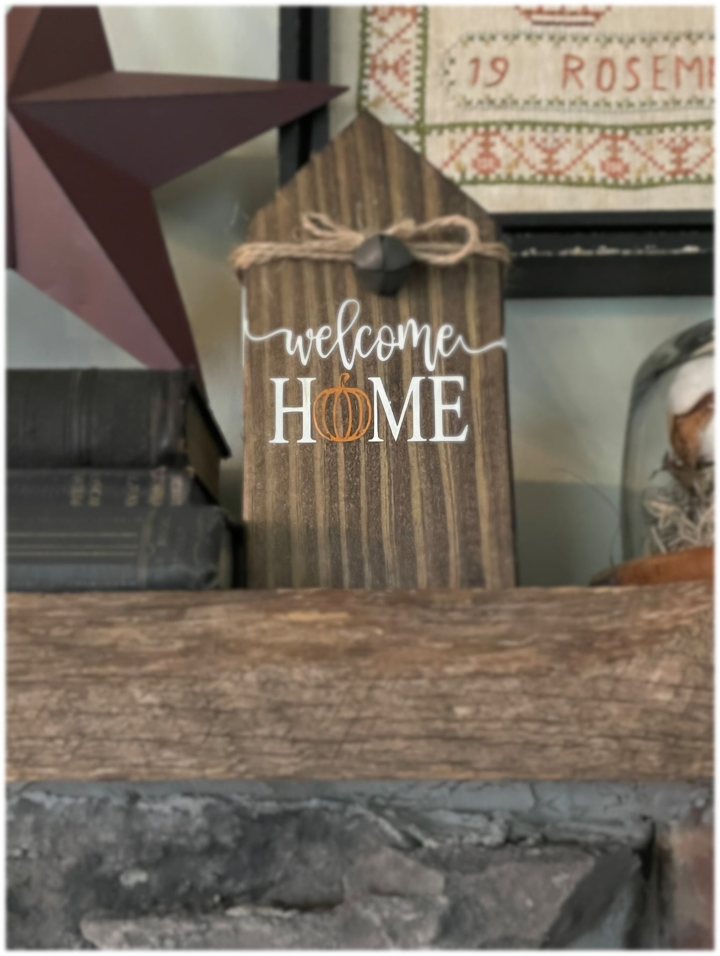 Wooden Block House Welcome Home Pumpkin Fall Decor Rustic Farmhouse Decor Halloween