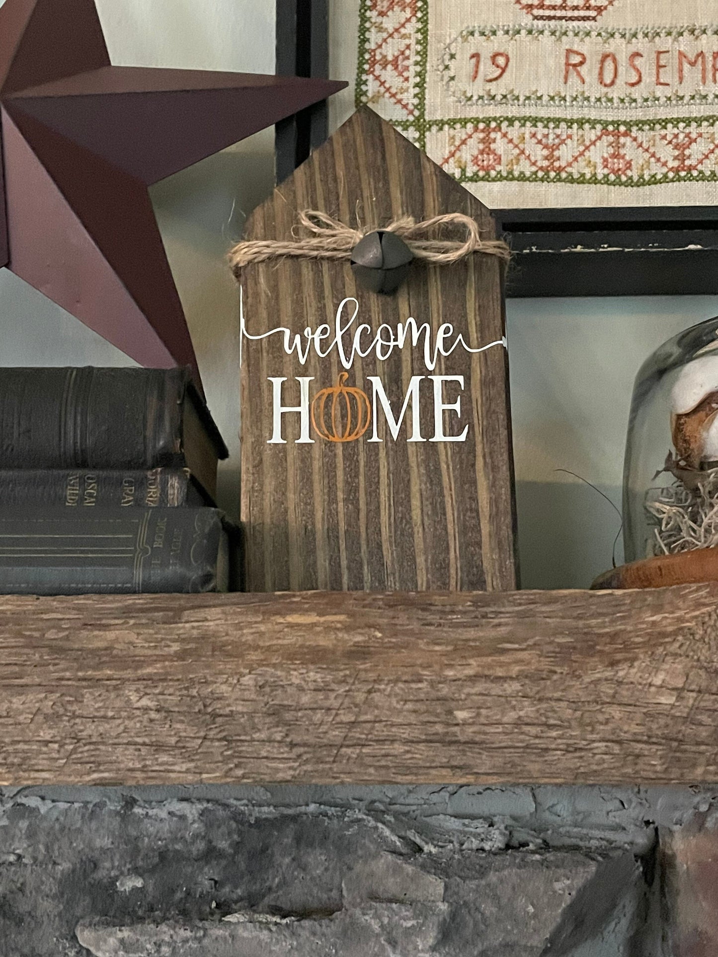 Wooden Block House Welcome Home Pumpkin Fall Decor Rustic Farmhouse Decor Halloween