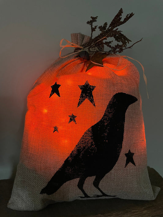 Lit Burlap Sack Burlap Bag Primitive Country Decor Halloween decor Fall Decor