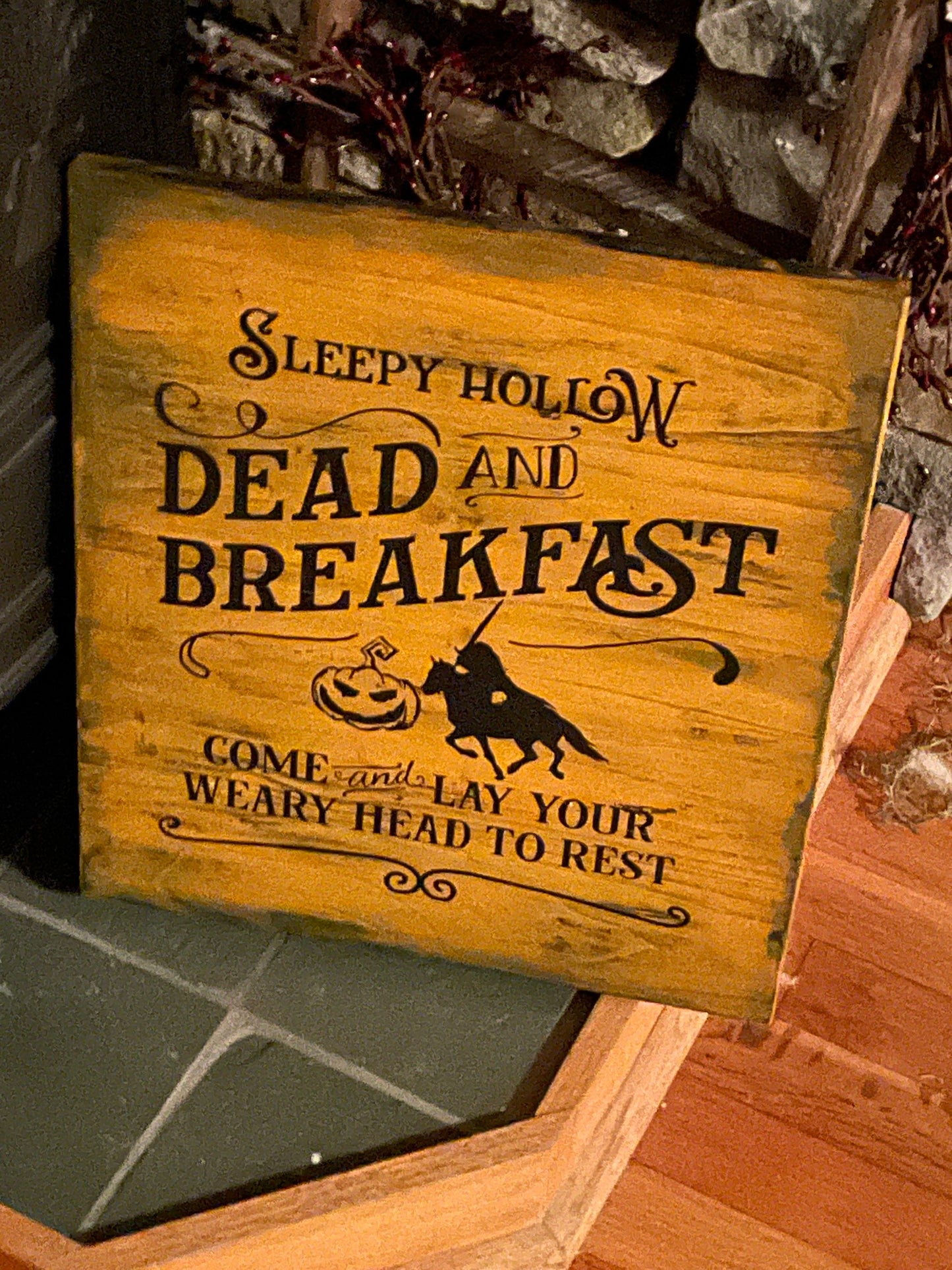 Large wooden rustic Halloween sign - Sleepy Hollow - primitive - antique reproduction sign