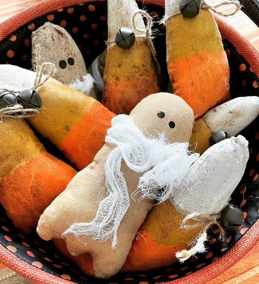 Primitive Halloween bowl filler trio - prim pumpkin - prim ghost - prim candy corn - Halloween Decor - Halloween bowl fillers - fall decor