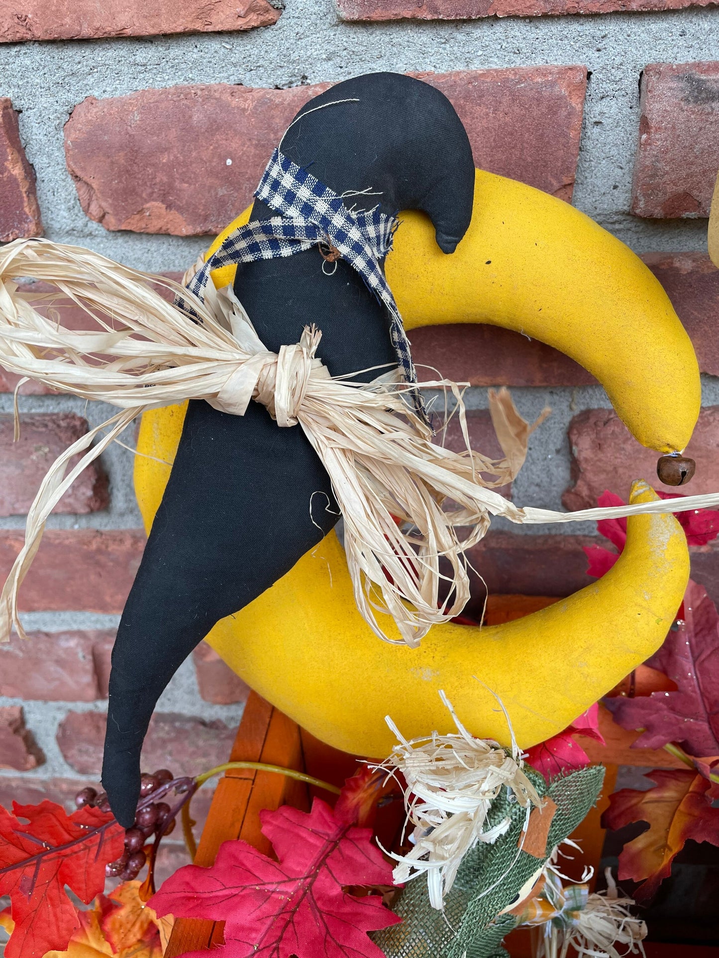 Primitive Halloween decor moon and crow