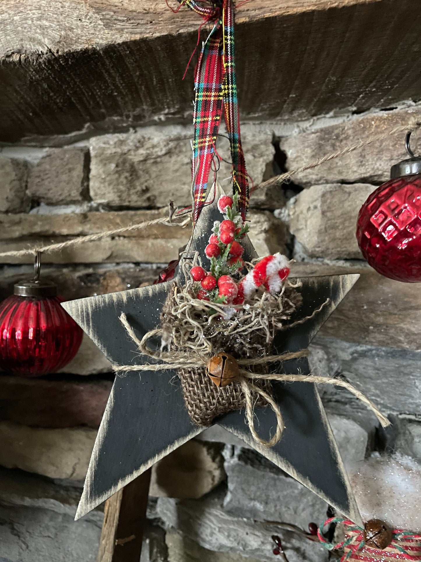 Primitive Star Ornament Wall Decor Rustic Black Distressed