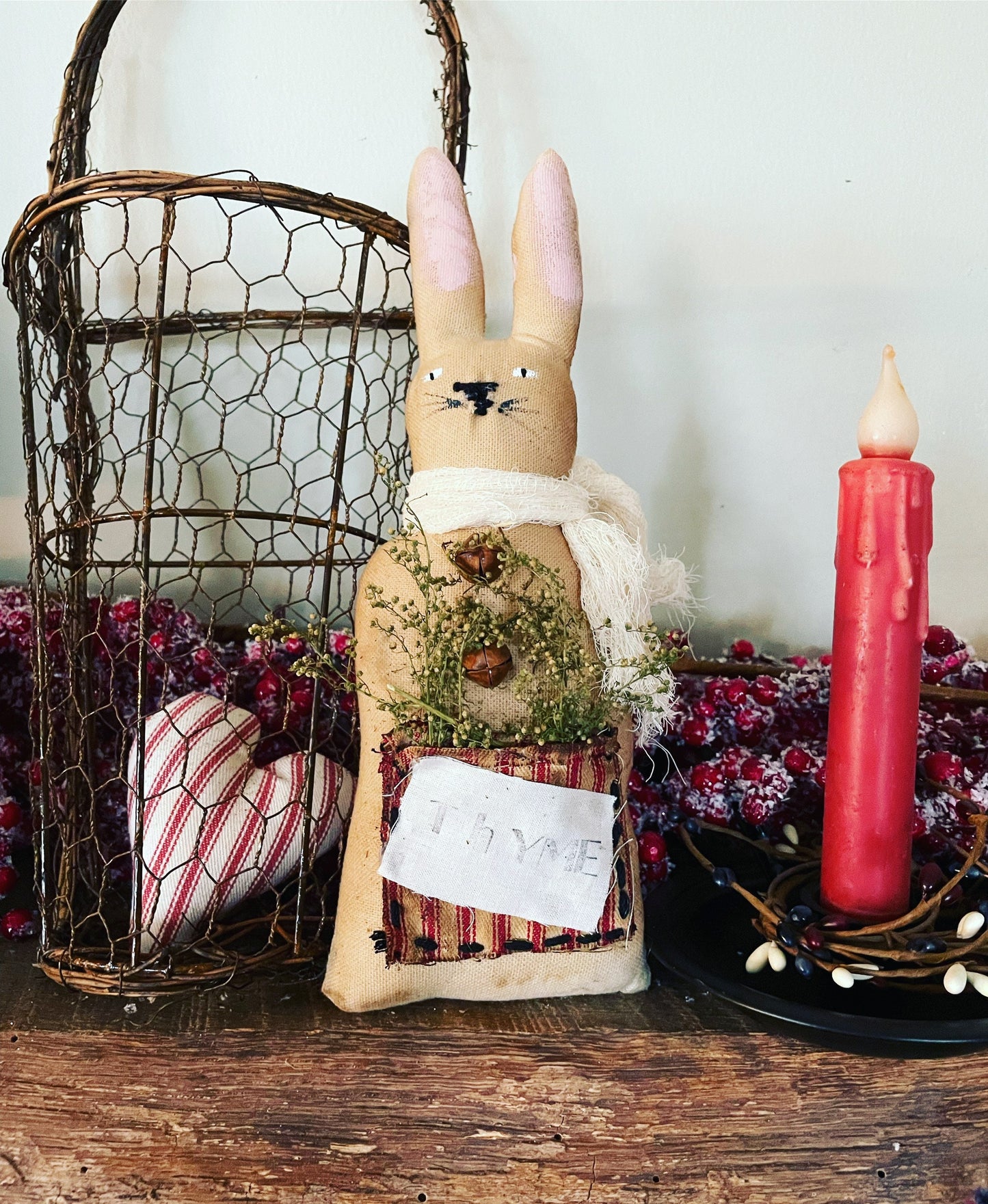 Primitive Spring Easter Bunny Doll Ornie - Primitive Dolls -Primitive Spring Decor