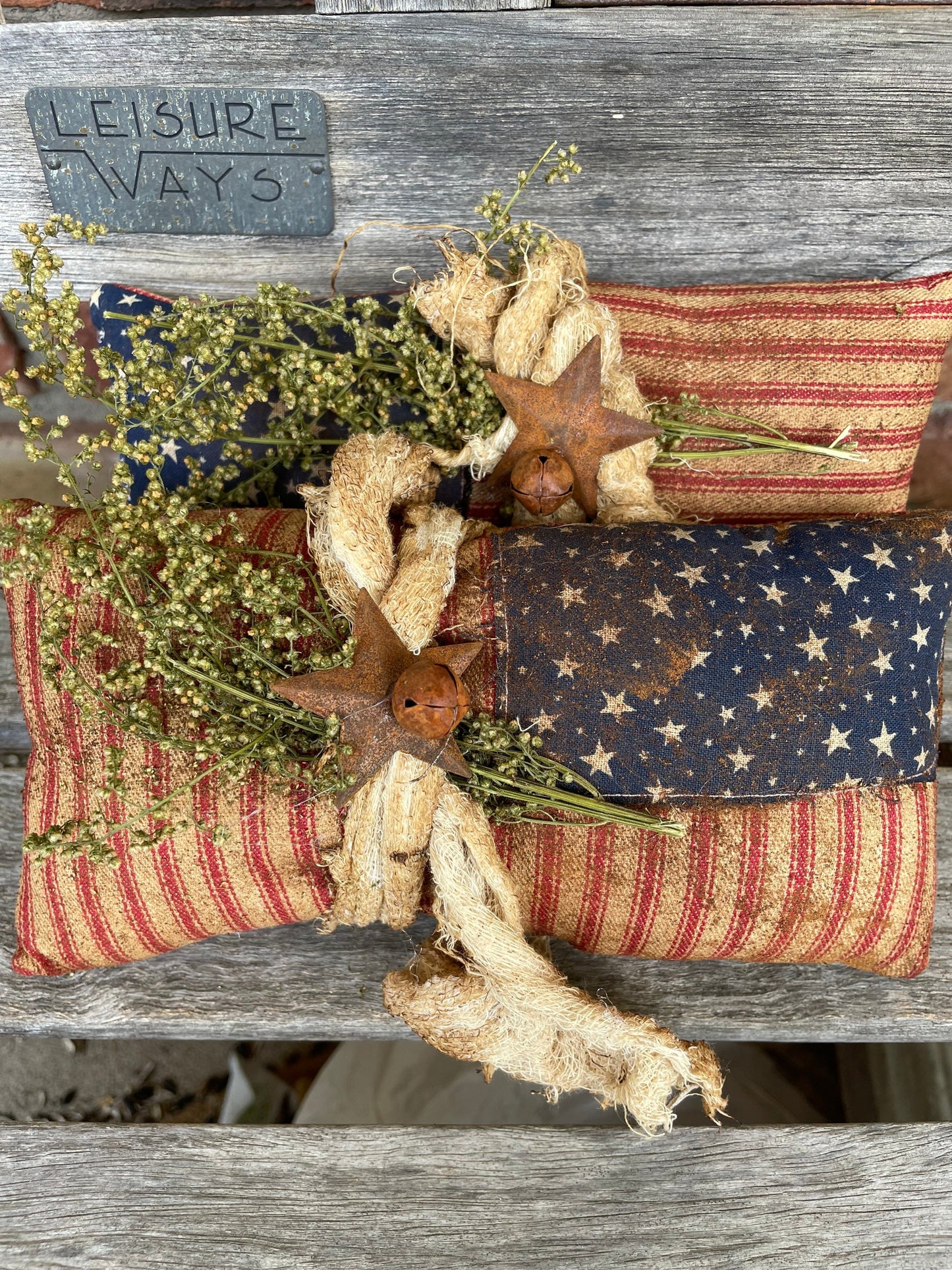 Primitive Patriotic Pillow Tucks Americana Decor - Fourth of July Decor