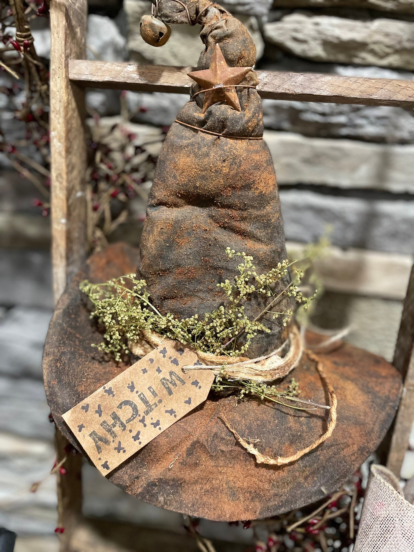 Primitive Old Witch’s Hat - Primitive Halloween Decor - Witchy - Primitive Witch - Autumn Decor