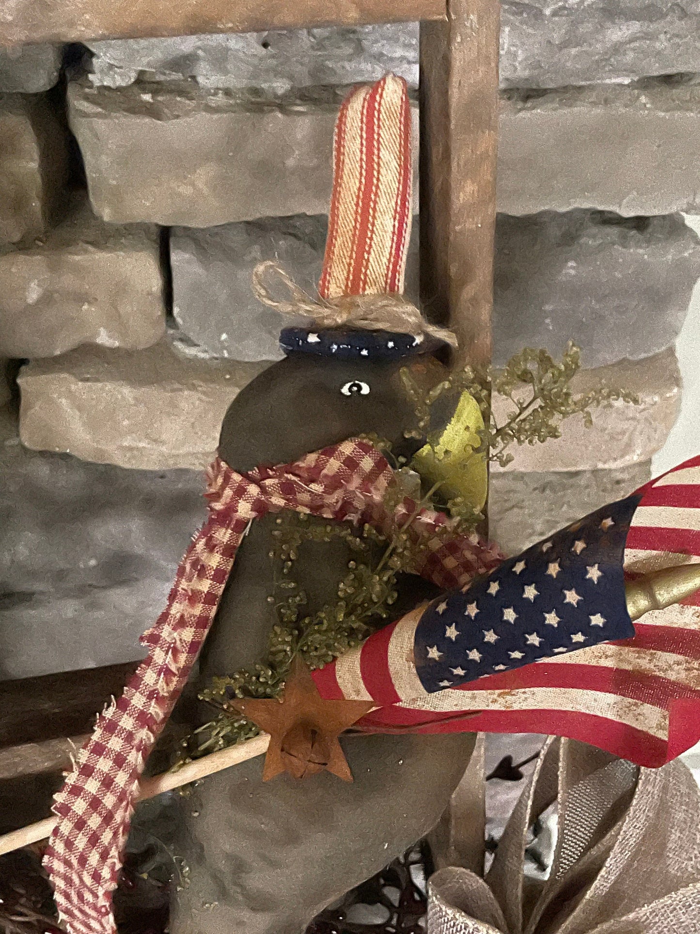 Uncle Sam Patriotic Primitive Crow - Primitive Decor - Handmade