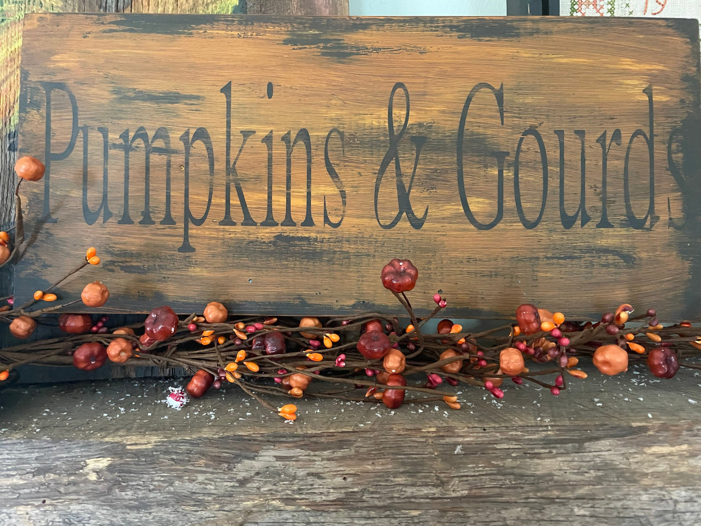 Primitive Pumpkins and Gourds Fall Wooden Sign distressed - Halloween Sign