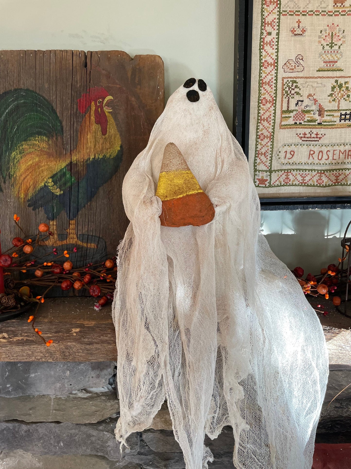 Primitive Large Hanging Ghost Decoration ~ Primitive Halloween Decor - Ghost Decor