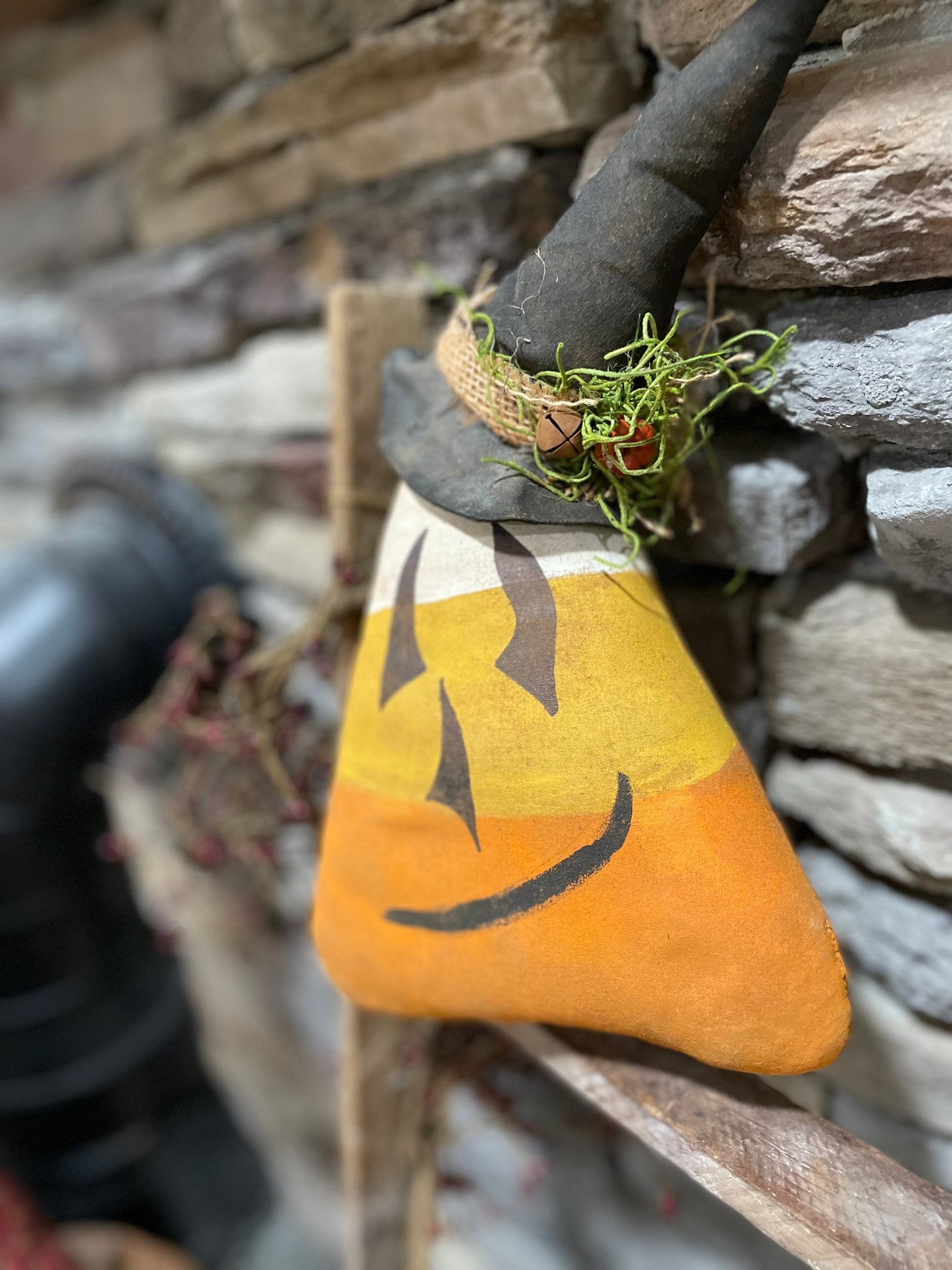 Primitive Candy Corn Jackolantern Witch Ornie - Halloween Decor - Halloween Primitive Fall Decor