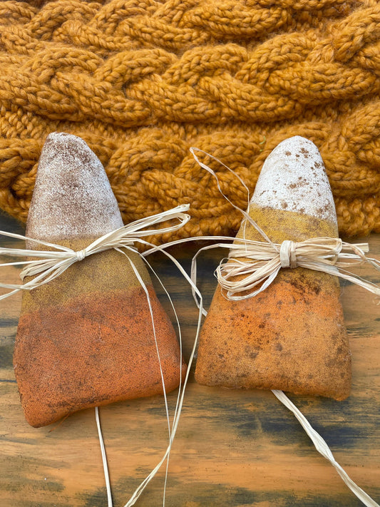 Primitive Grungy Candy Corn Pair - Halloween Decor - Primitive Fall Decor - Halloween