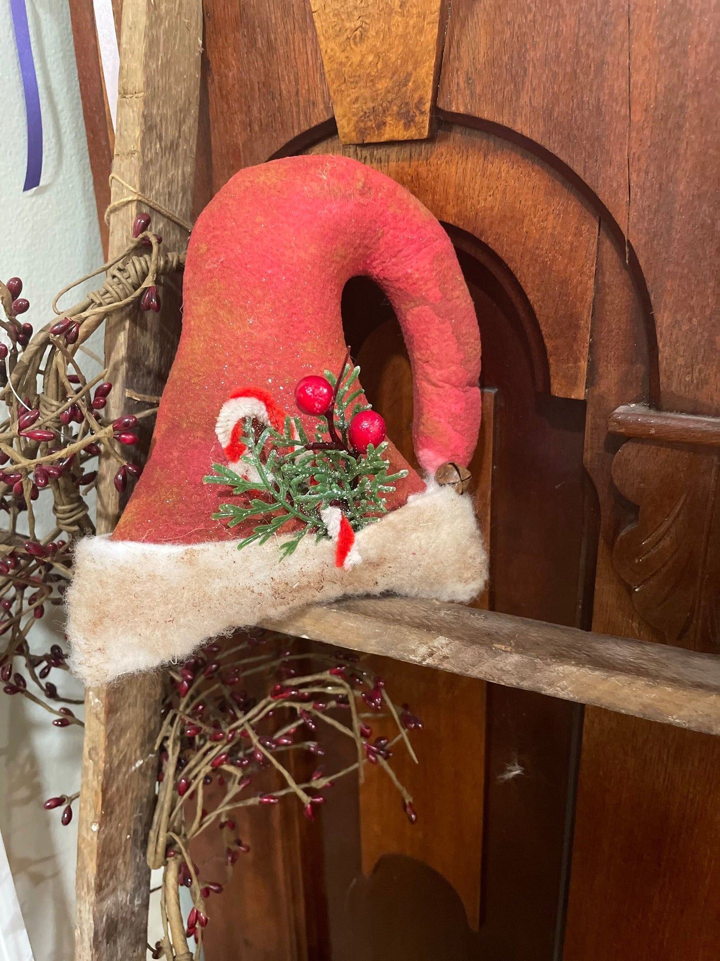 Primitive Santa Claus Hat Ornie, Primitive Christmas Ornaments, Primitive Christmas Decor, Holiday Decor