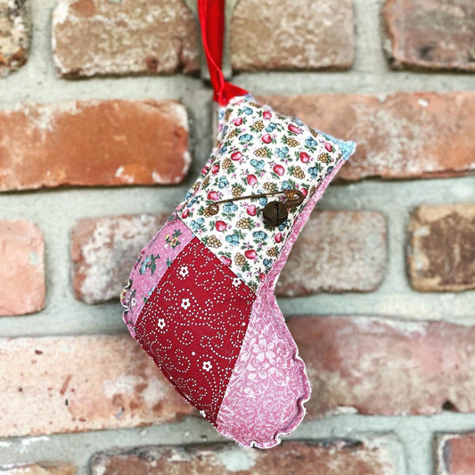 Vintage Quilted Primitive Christmas Stocking Hanging Ornament, Primitive Ornament, Handmade Christmas Decor, Country Christmas Decor