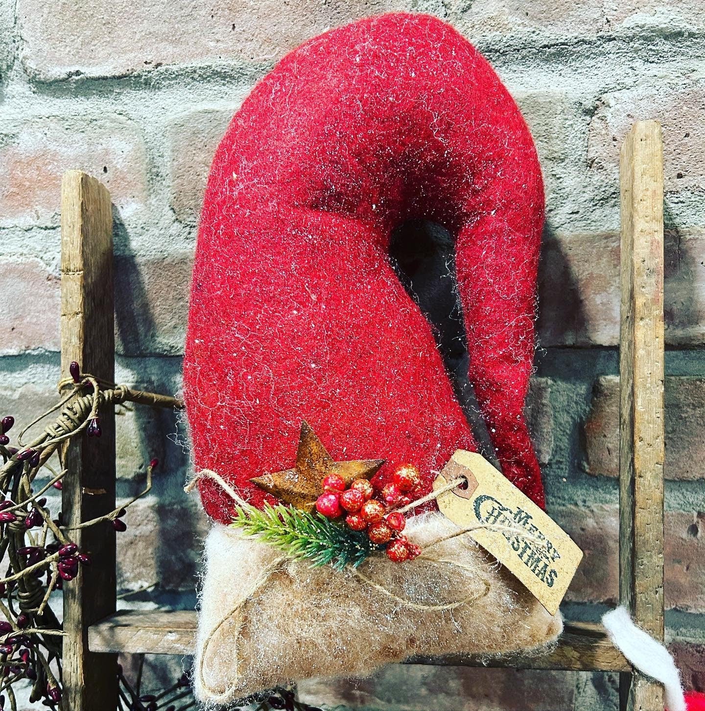 Large Primitive Santa Claus Hat Ornie, Santa Hat Decor, Primitive Santa Hat, Santa Claus Hat, Christmas Holiday Decor, Handmade Christmas