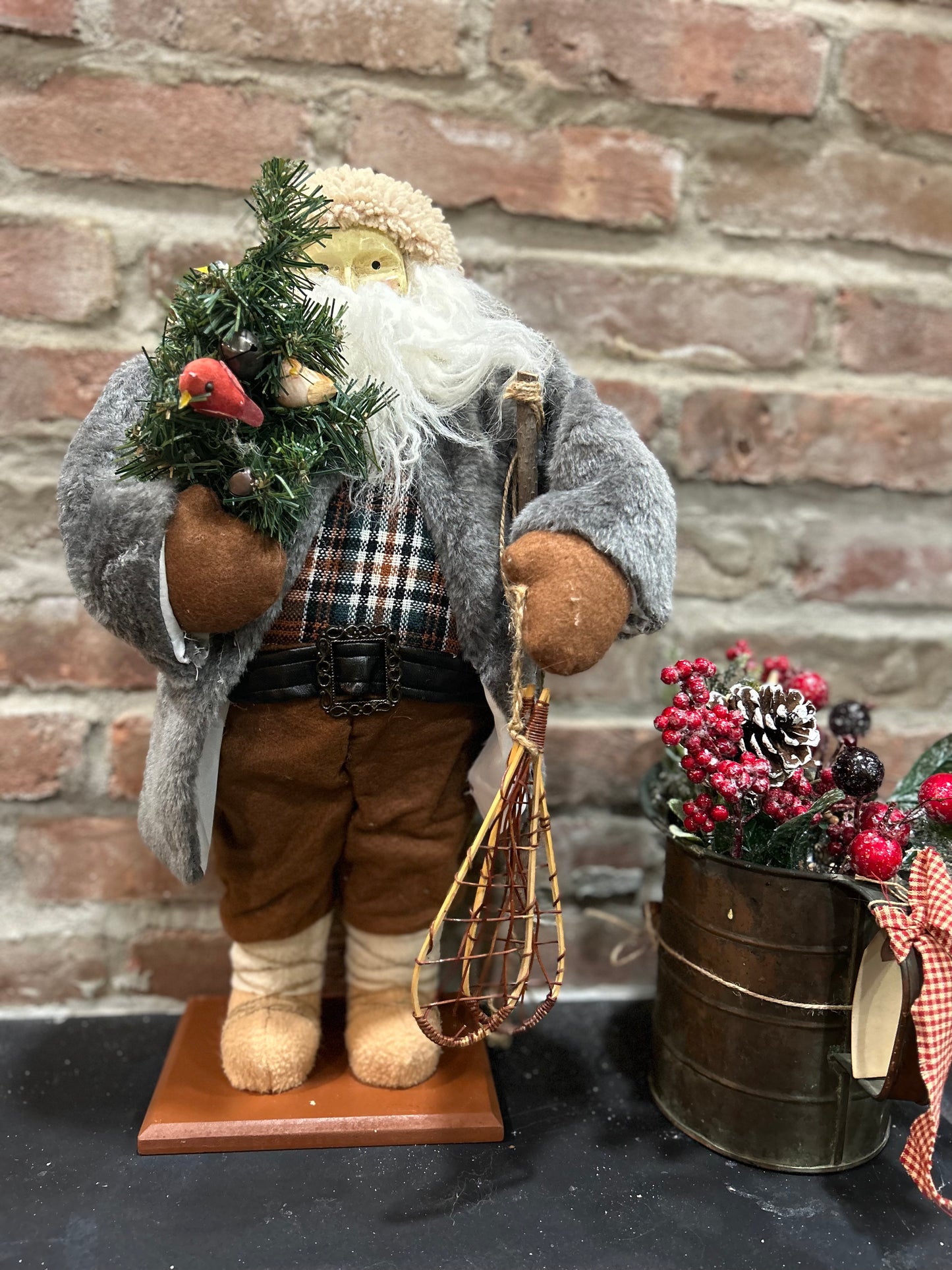 Primitive Country Rustic Santa Claus Old Style Santa, Large 20” Santa Claus doll with stand