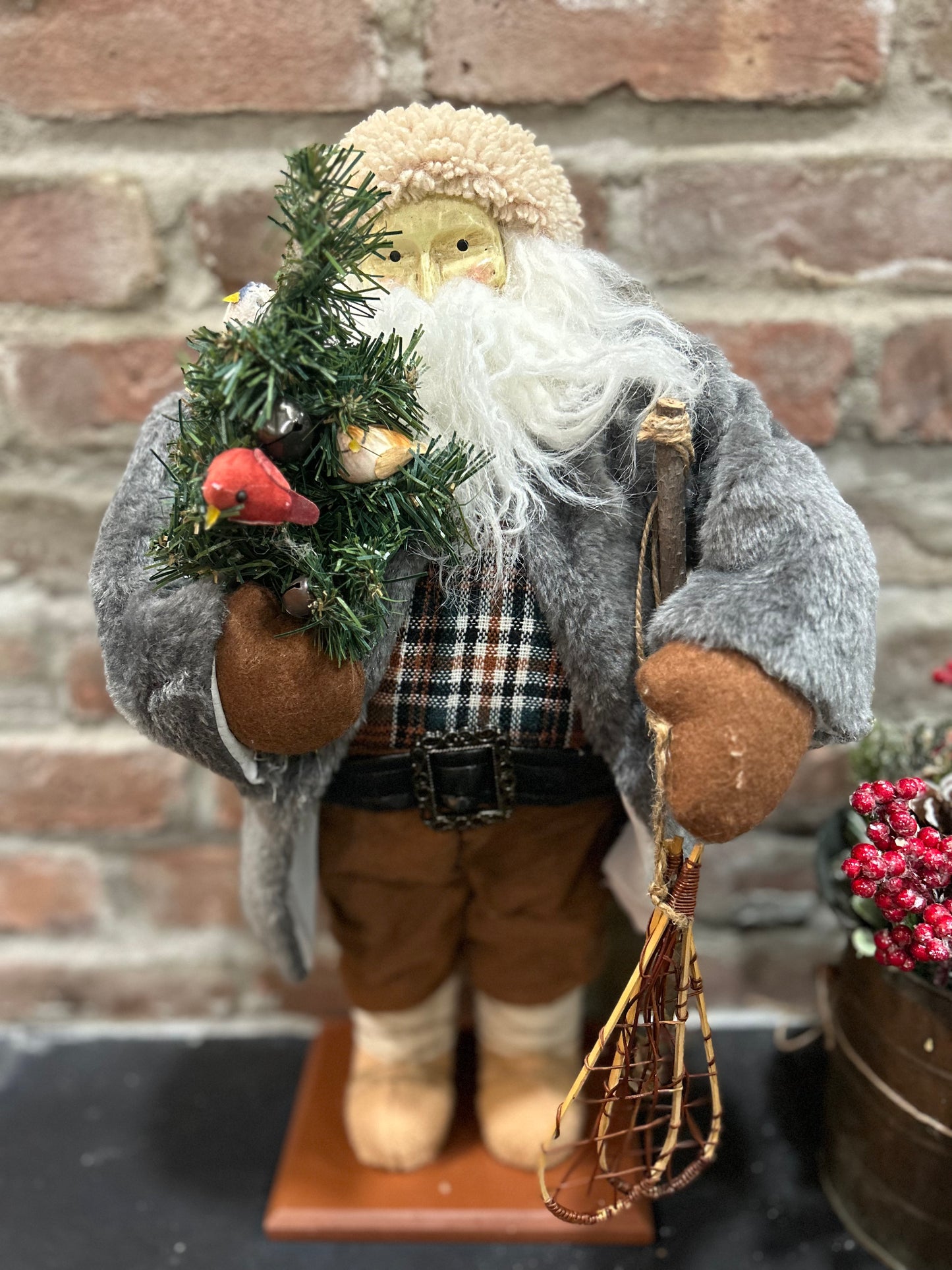 Primitive Country Rustic Santa Claus Old Style Santa, Large 20” Santa Claus doll with stand