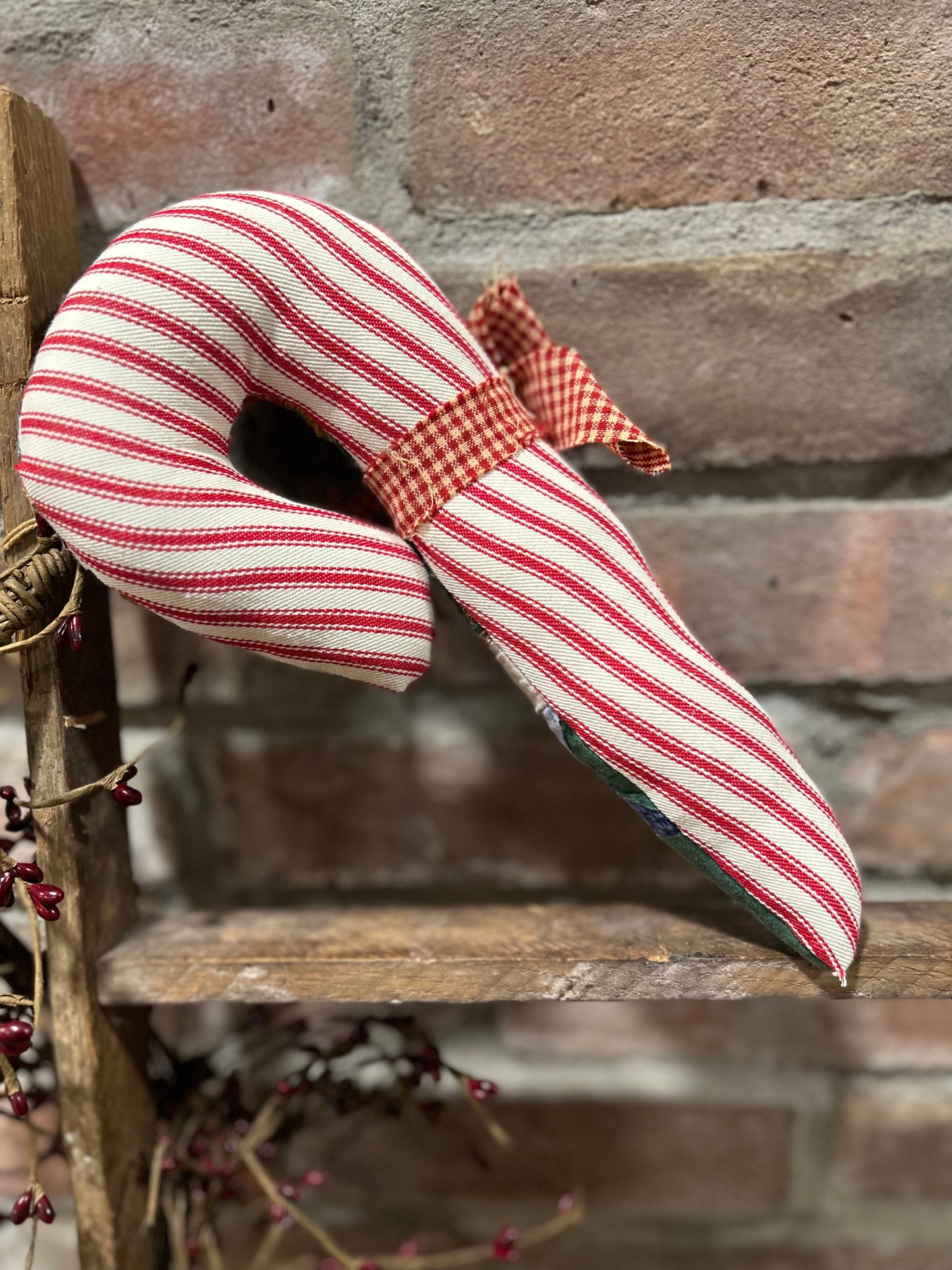 Primitive Farmhouse Quilted Candy Cane Decor, Farmhouse Christmas Decor