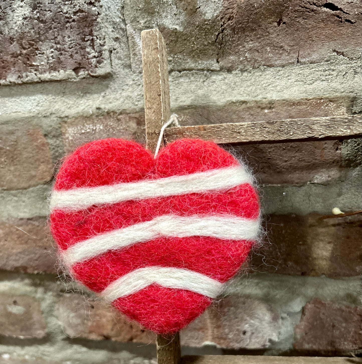 Hand felted 100% Wool Striped Valentines Day Hearts