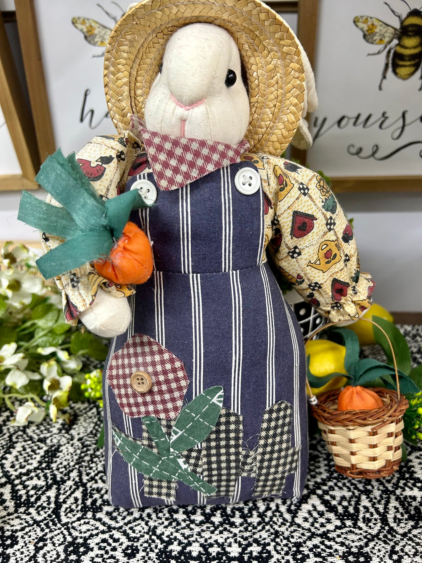 Primitive Farmhouse Easter Bunny Doll, Vintage Handmade Bunny