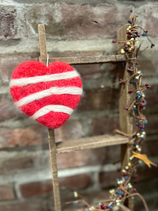 Hand felted 100% Wool Striped Valentines Day Hearts