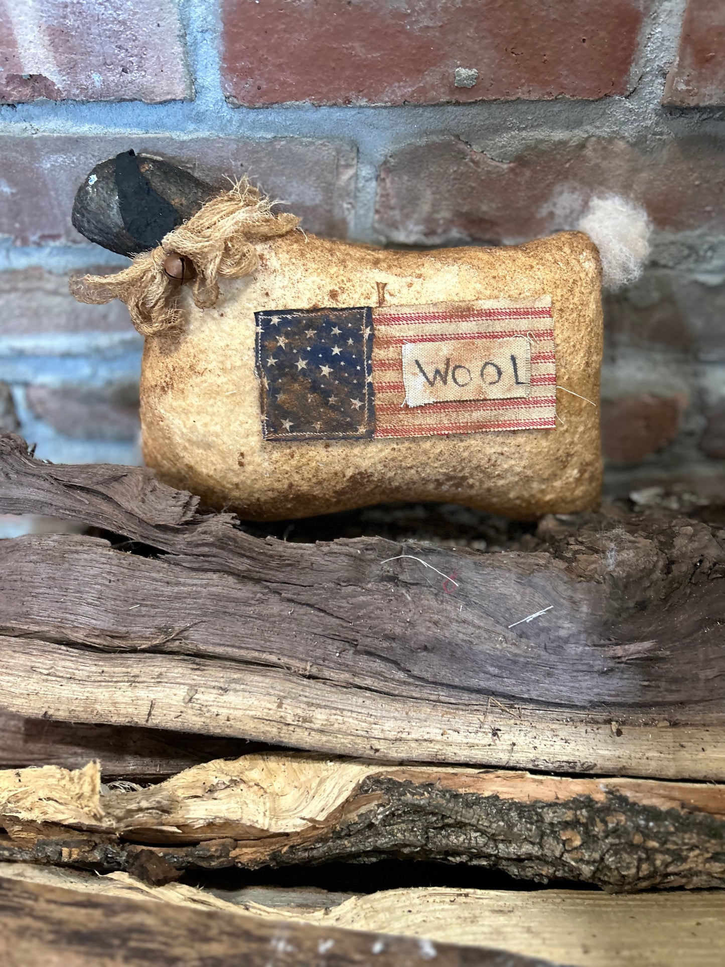 Primitive Americana Sheep Sitter, Primitive Sheep Wool, Americana Fourth of July decor