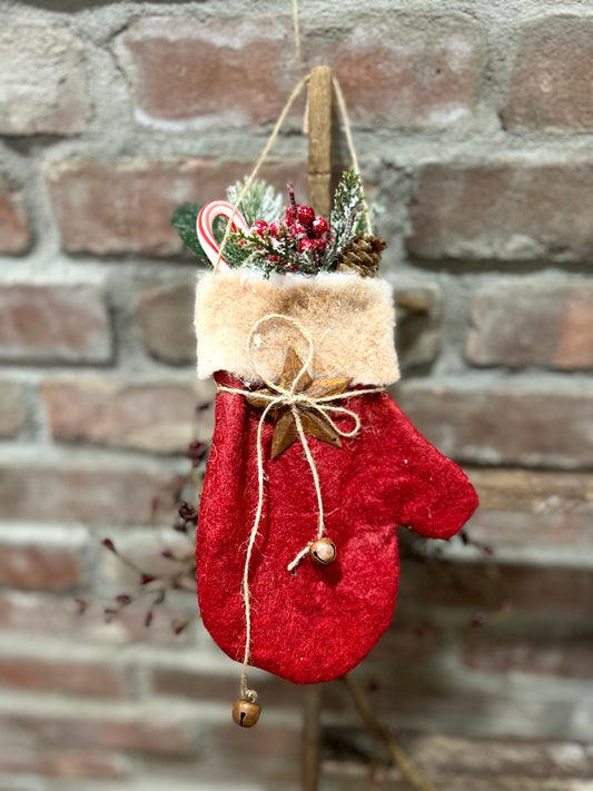 Primitive Winter Santa Claus Glove Hanging Ornament, Primitive Farmhouse Christmas Wall Decor