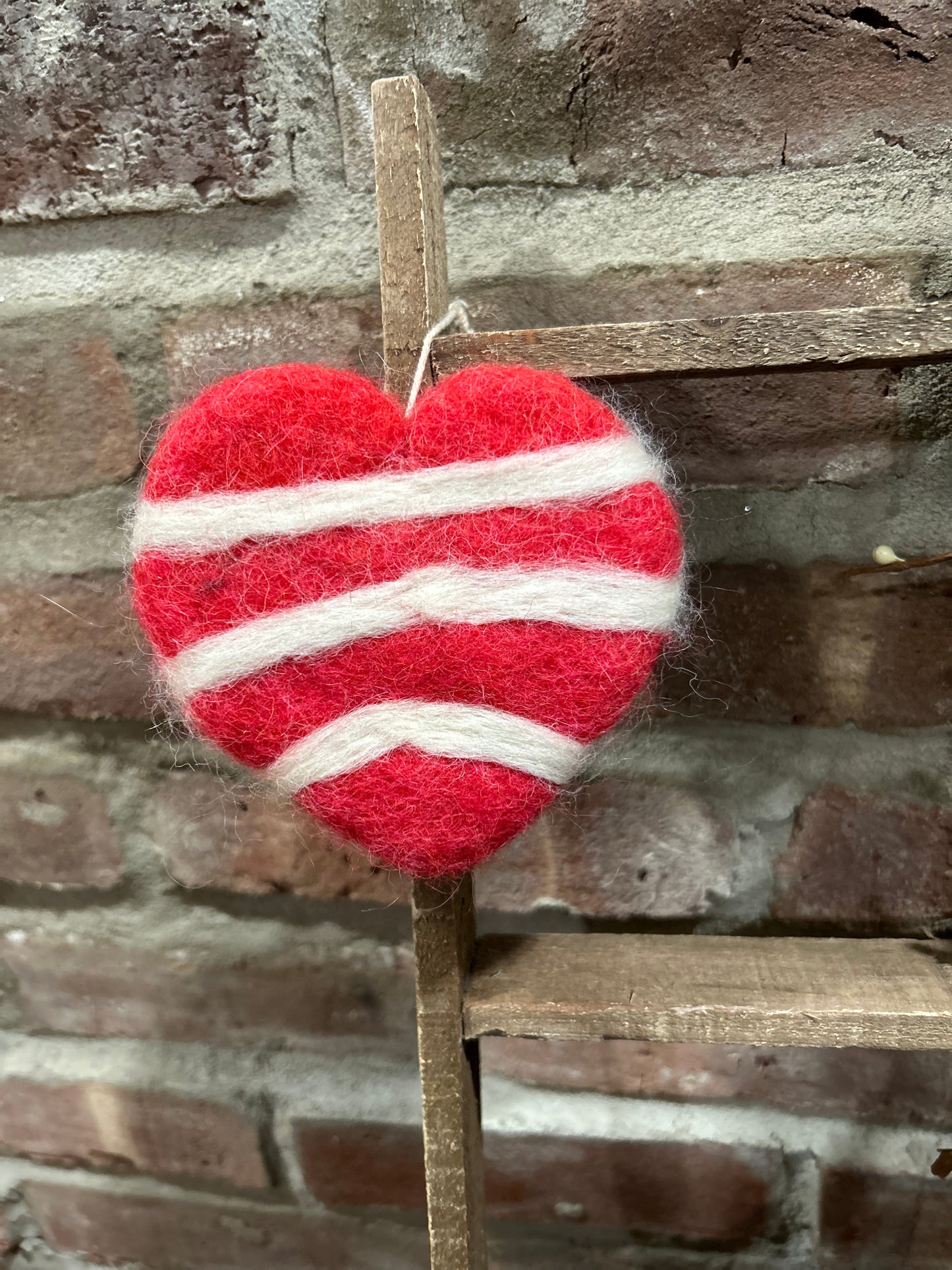 Hand felted 100% Wool Striped Valentines Day Hearts