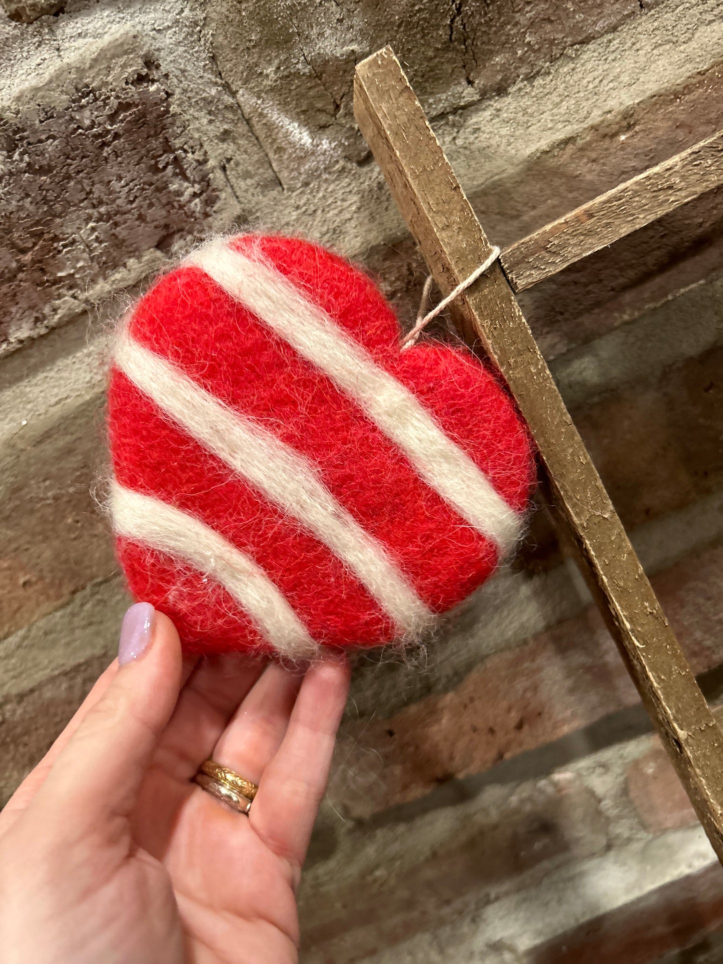 Hand felted 100% Wool Striped Valentines Day Hearts