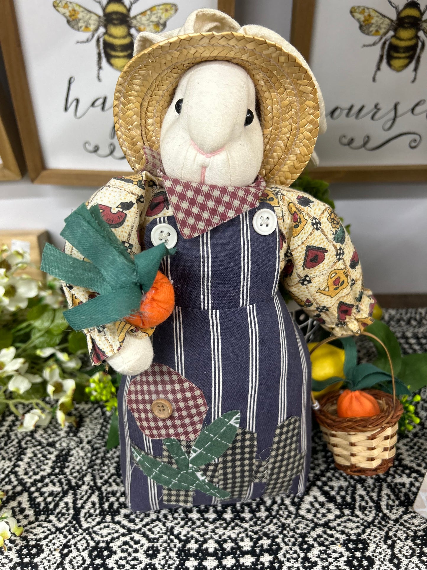 Primitive Farmhouse Easter Bunny Doll, Vintage Handmade Bunny