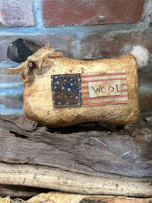 Primitive Americana Sheep Sitter, Primitive Sheep Wool, Americana Fourth of July decor